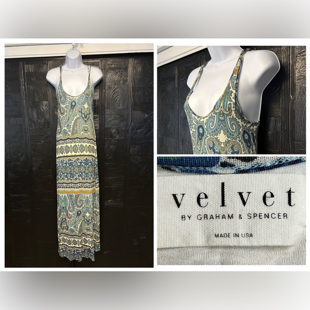 Velvet by Graham & Spencer Blue Paisley‎ Maxi Dress Size Small USA Boho Chic